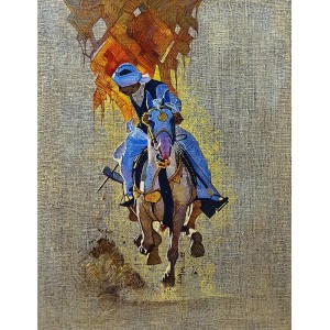 Tariq Mahmood, 36 x 48, Oil on Jute, Buzkashi Painting, AC-TMD-031